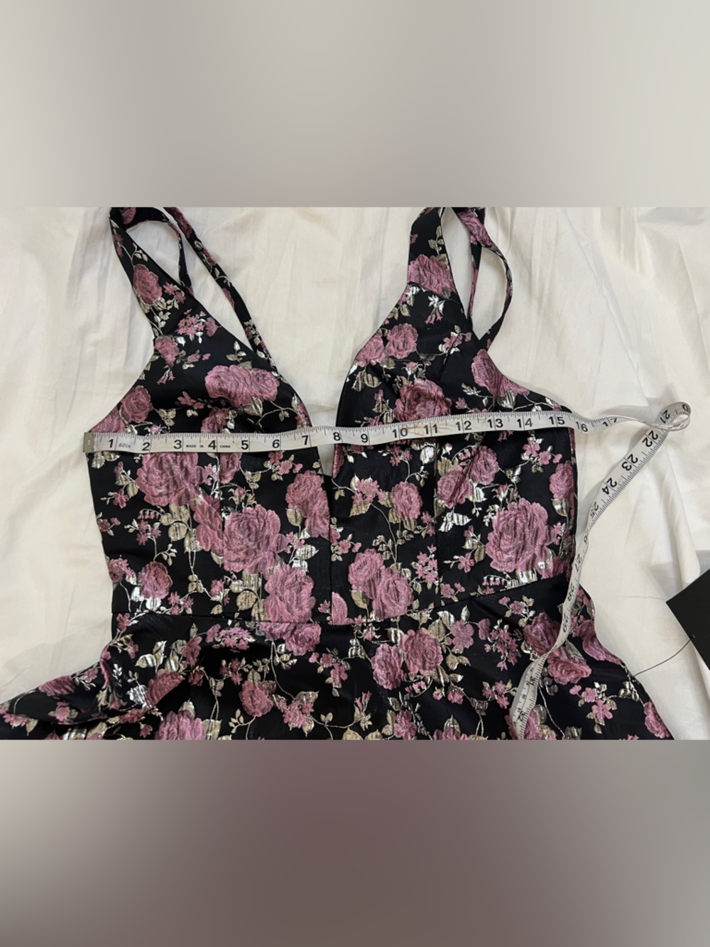 Lulu's Black Mini Dress with Pink Floral Jacquard - Picture 8 of 10
